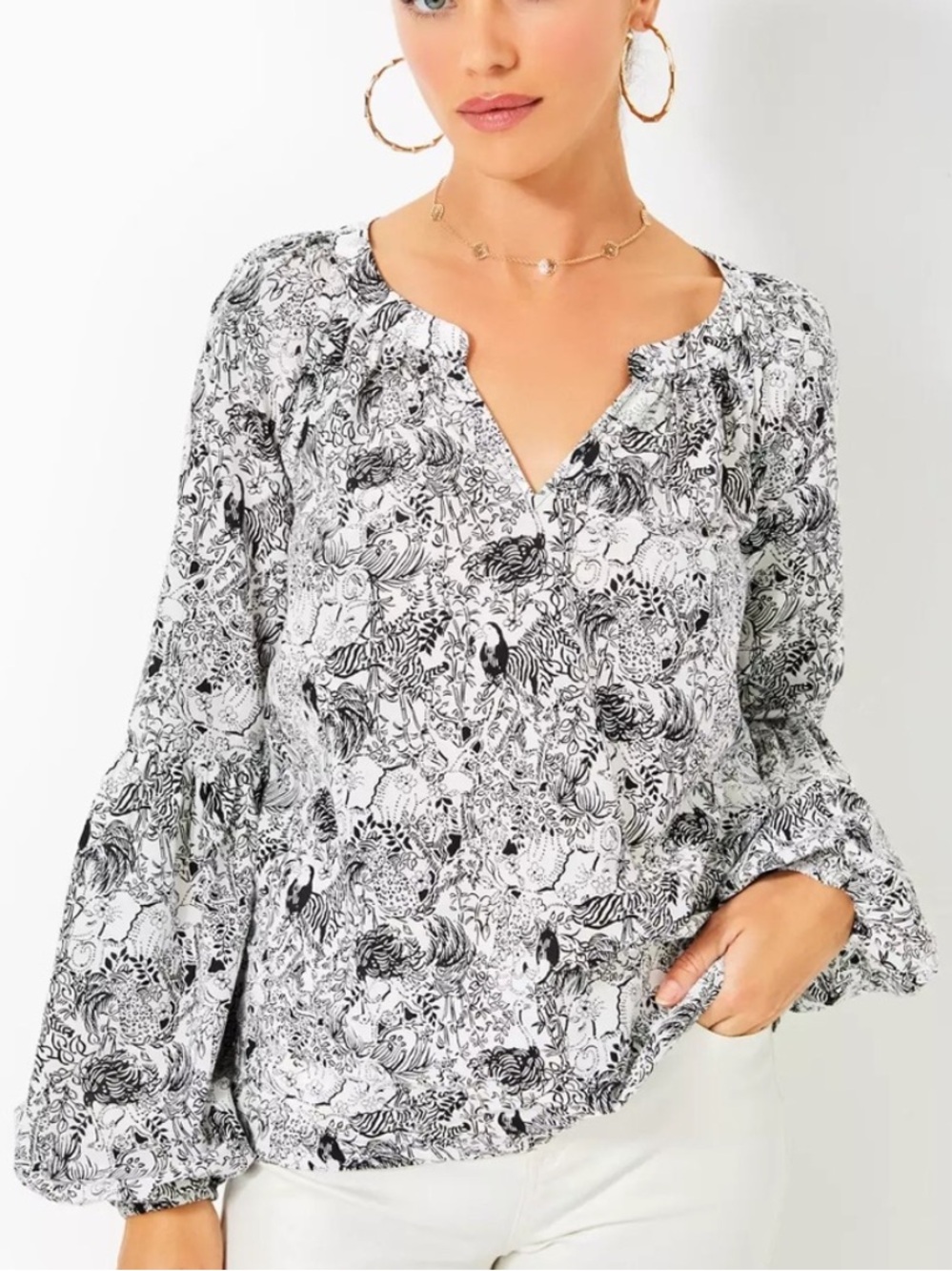 Lilly Pulitzer Women XS Long Sleeve Onyx Animal Magnetism Sullivan Top NWT